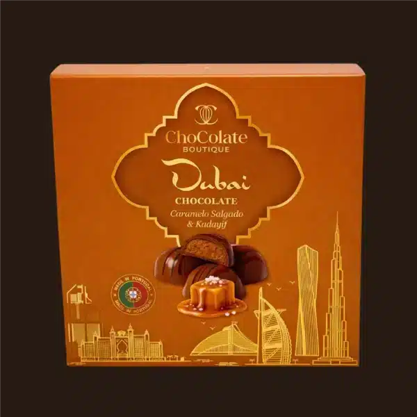 Caixa de bombons de chocolate de Dubai e Caramelo Salgado.