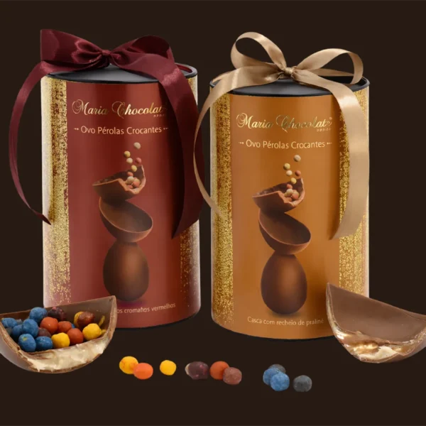 Ovo de chocolate com pérolas de Frutos Vermelhos e Praliné.