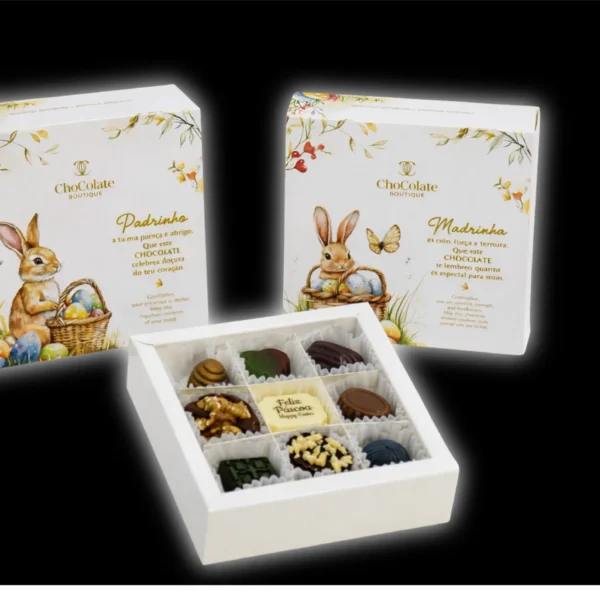 Caixa 9 Bombons - Padrinho, Madrinha, Afilhada, Afilhado