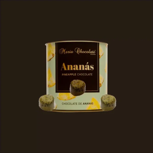 Lata de bombons de chocolate com recheio.