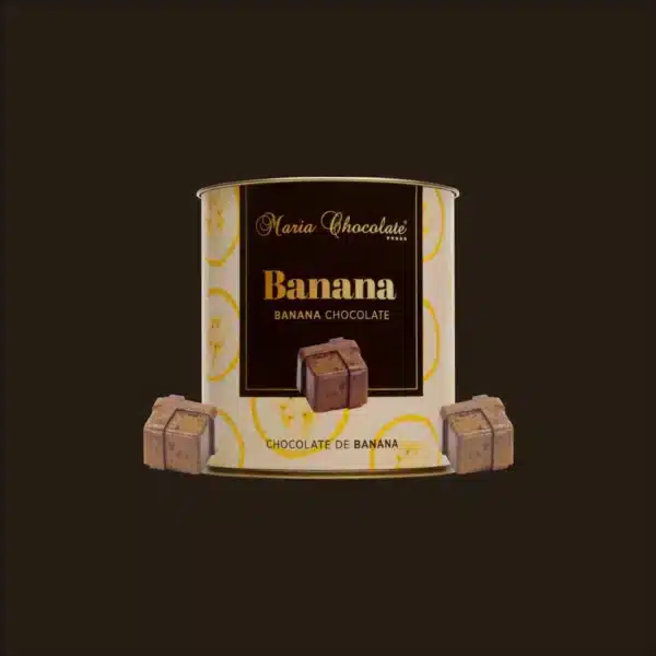 Lata de bombons de chocolate com recheio.