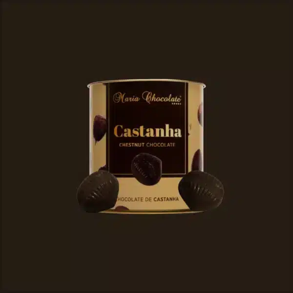 Lata de bombons de chocolate com recheio.