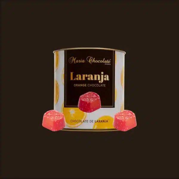 Lata de bombons de chocolate com recheio.