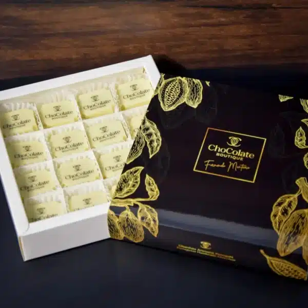 Caixa de bombons de chocolate personalizados.