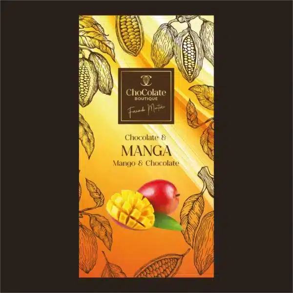 Tablete de chocolate e manga.