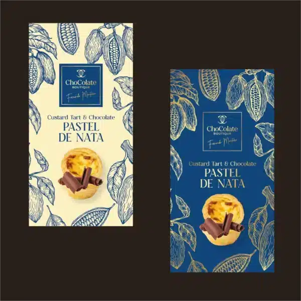 Tabletes de chocolate e pastel de nata