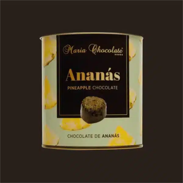 Lata de bombons de chocolate com recheio.