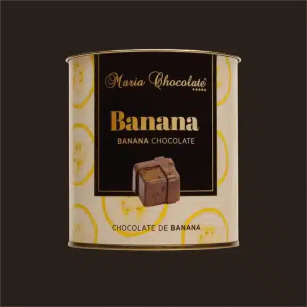 Lata de bombons de chocolate com recheio.