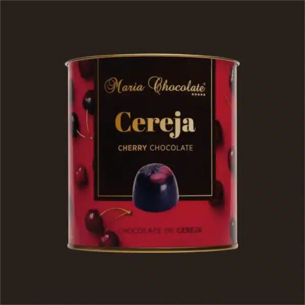 Lata de bombons de chocolate com recheio.