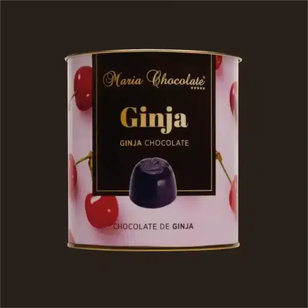 Lata de bombons de chocolate com recheio.