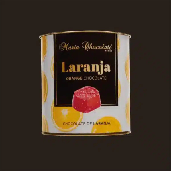 Lata de bombons de chocolate com recheio.