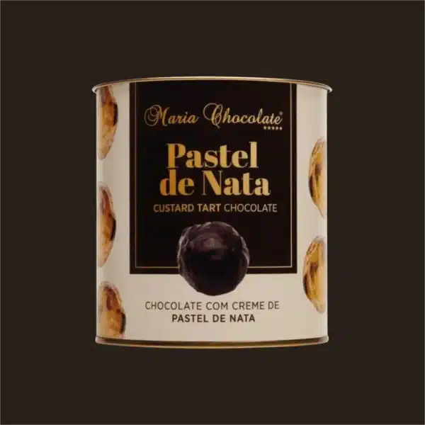 Lata de bombons de chocolate com recheio.