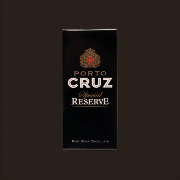 Mini tablete de chocolate com vinho Porto Cruz.