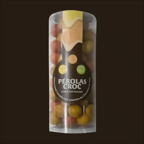 Pérolas crocantes com chocolate de fruta
