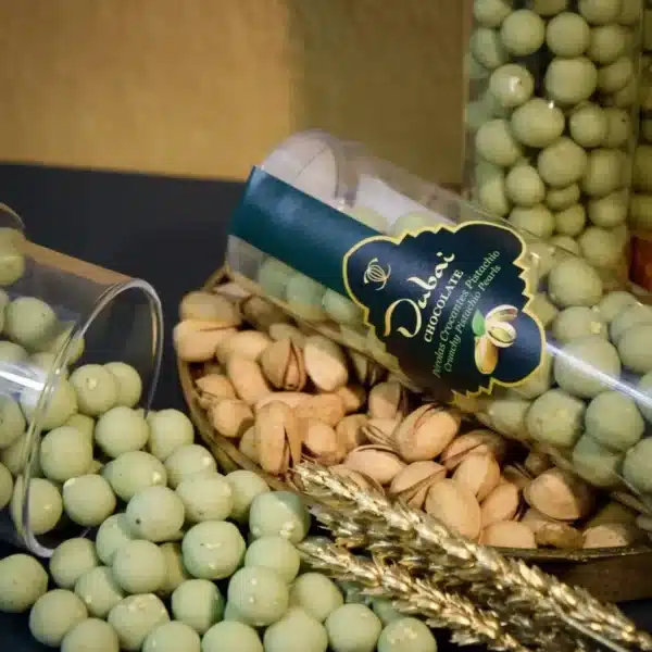 Pérolas crocantes de pistachio.