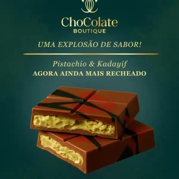 Tablete de chocolate com recheio de pistachio.