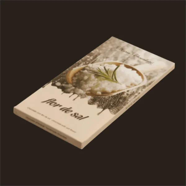 Tablete de chocolate e flor de sal.