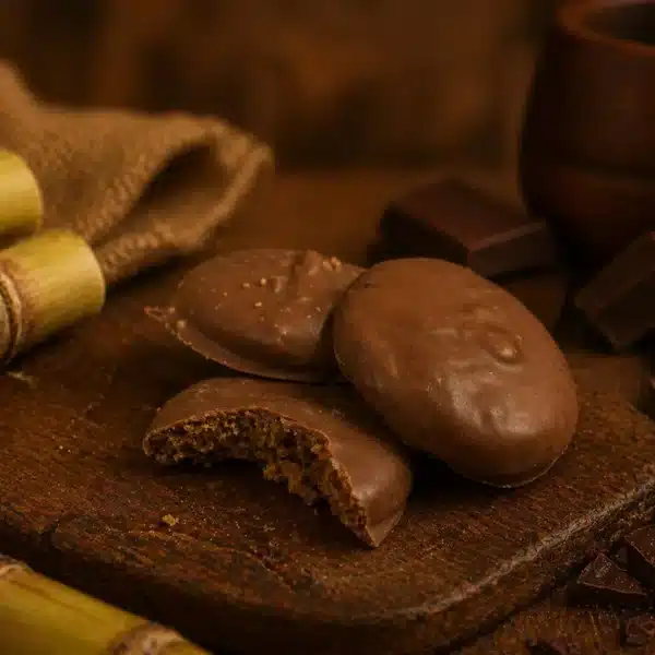 Broas de mel cobertas com chocolate.