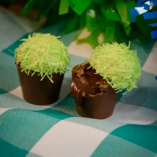 Mini Manjericos de chocolate com recheio de brigadeiro