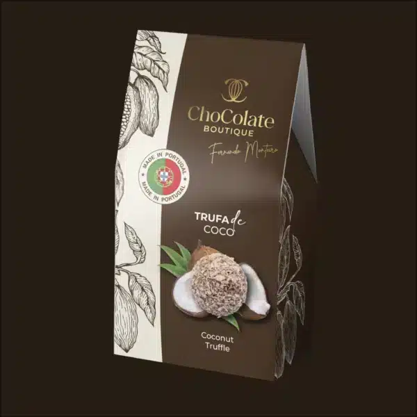 Trufas de coco cobertas por chocolate.